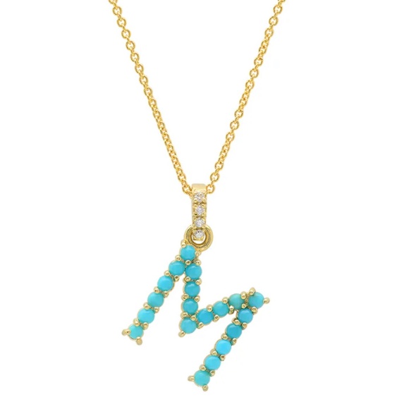 $1250 Jennifer Meyer Letter “M” Turquoise Pendant in 18K Yellow Gold - Picture 1 of 16